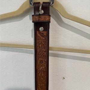 Brown Leather Western Embossed Belt